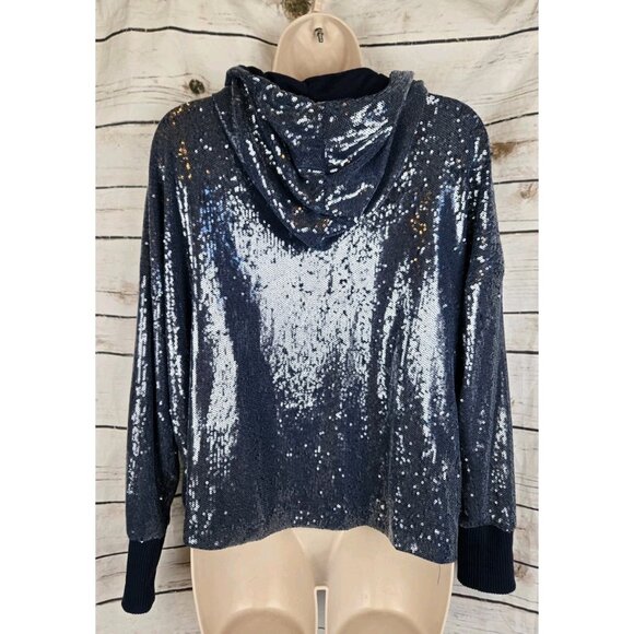 Anthropologie Postmark Blue Sequin Jacket S Full Zip Hoodie Holiday Party NYE - Picture 5 of 7
